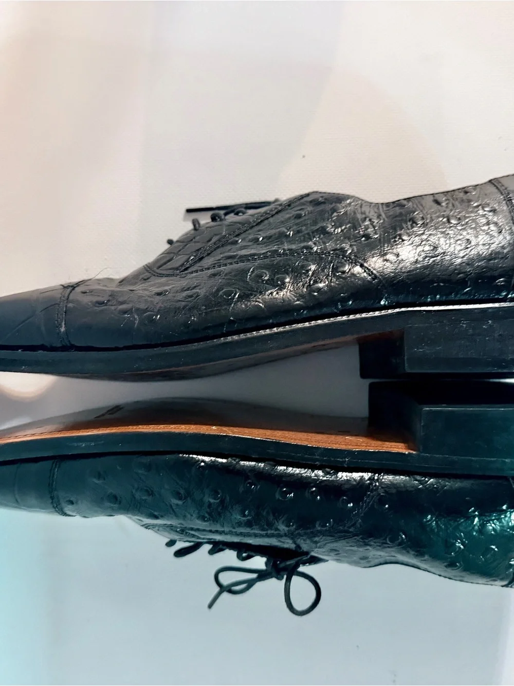Stacy Adams Dark-Oiled Ostrich-Alligator Lace-Up Oxfords      size 9.5 medium